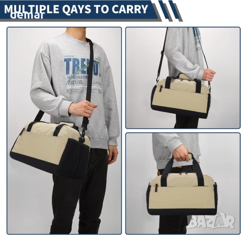 Малка спортна чанта LONALIA с мокър джоб - 35 см, мини чанта за носене - кафява, снимка 6 - Чанти - 51722900