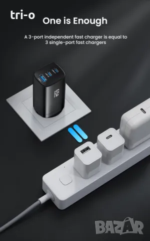 ASOMETECH 65W GaN USB Type C бързо зарядно устройство, снимка 3 - Оригинални зарядни - 48709245