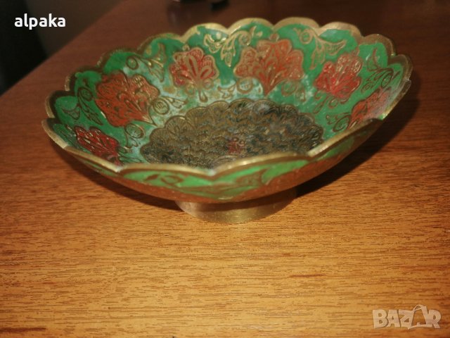 Продавам индийска месингова купа, клетъчен емайл,#536, снимка 2 - Декорация за дома - 43802145