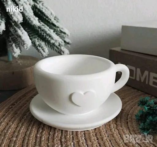 3D Сет чаша и чиния ❤ силиконов молд форма смола гипс шоколад кашпа декор, снимка 4 - Форми - 48770408