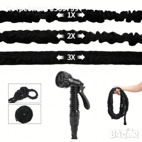 Гъвкав разтеглив градински маркуч 30м – Пълен комплект с пистолет (7 функции) и конектори, снимка 14 - Напояване - 53433780