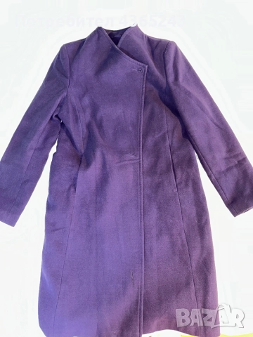 Лилаво дамско асиметрично елегантно палто размер М
