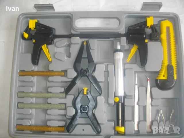 TCM 20 ЧАСТИ НОВ НЕМСКИ ОРИГИНАЛЕН КОМПЛЕКТ ИНСТРУМЕНТИ ЕЛ. ПОЯЛНИК ЛЕПАЧКА ПИСТОЛЕТ СИЛИКОН ВАКУУМ , снимка 4 - Поялници и запояване - 49296855