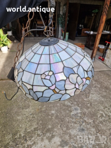Прекрасна антикварна таванна лампа Тифани , снимка 8 - Лампи за таван - 52139098