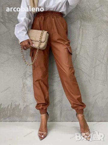 Дамски кожени панталони с прав крачол с прав ластик на талията, 2цвята, снимка 2 - Панталони - 43718611