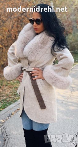 Дамско луксозно палто кашмир вълна и лисица