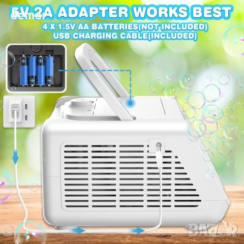 Машина за балончета - 22000+ балончета в минута, захранвана от USB или батерии, бяла, снимка 7 - Образователни игри - 53604764