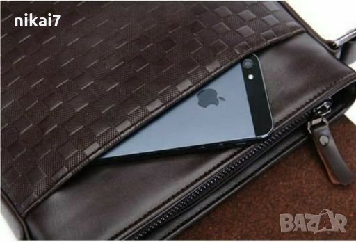 мъжка чанта кожена с презрамка за през гърди шах мат черна, снимка 9 - Чанти - 28036004