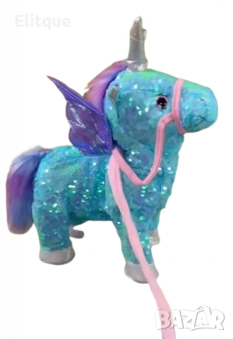 Очарователен ходещ еднорог на каишка с песни и пайети, снимка 8 - Плюшени играчки - 52745104