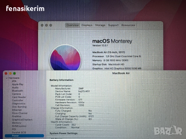 13.3' Core i5 Apple MacBook Air Mid 2017 8GB RAM/128GB SSD/Intel HD 6000/Батерия 8 часа, снимка 6 - Лаптопи за работа - 52248724