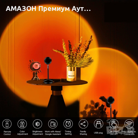 PANAMALAR Smart Sunset WiFi прожекционна лампа/Гласово/Таймер/180°/App Control за фотография, снимка 2 - Прожектори - 44874646