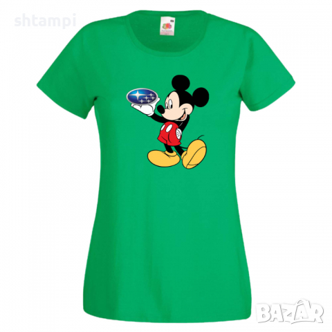 Дамска тениска Mickey Mouse Subaru .Подарък,Изненада,, снимка 2 - Тениски - 36529158