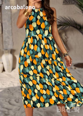 Пролетна и лятна свободна празнична рокля с многослоен принт с деколте, 5цвята, снимка 15 - Рокли - 44106385