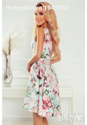 Официална рокля без ръкав с флорален принт 478-1 Numoco, снимка 4 - Рокли - 47721011