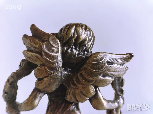 Страхотна Стара Колекционерска Бронзова Фигура Ангел-Херувим, снимка 7 - Колекции - 53354355