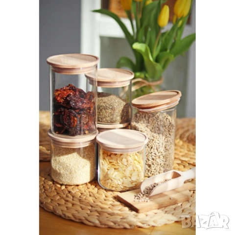 Стъклен буркан с бамбуков капак Ø10 x 10 см, 700 мл