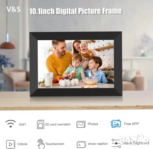 Цифрова фоторамка WiFi 10,1-инчова интелигентна цифрова фоторамка с 1280x800 IPS HD сензорен екран, , снимка 6 - Монитори - 47973670