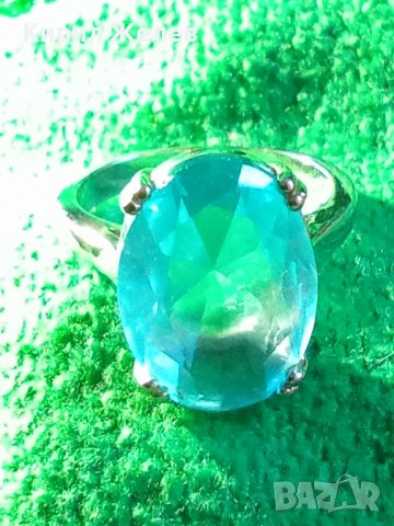ГОЛЯМ ФАСЕТИРАН СИН ЦИРКОНИЙ КРАСИВ ФЕШЪН ПРЪСТЕН с ПЕЧАТ 925 ПОСРЕБРЕН 22292, снимка 2 - Пръстени - 33050111