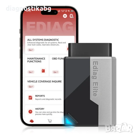 (НОВО 2025г.) Ediag Elite за пълна OBD2 диагностика с доживотен лиценз и 15 сервизни функции!