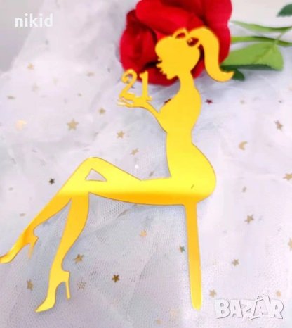 21 Години Момиче лейди черен златен твърд акрил топер украса декор за торта рожден ден, снимка 2 - Други - 33095387