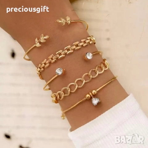 Комплект бижута - 5 броя гривни, налични в цвят злато и сребро