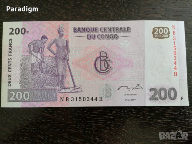 Банкнота - Конго - 200 франка UNC | 2007г., снимка 1 - Нумизматика и бонистика - 27239313