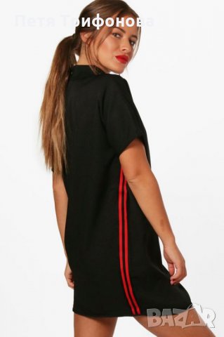 НАЛИЧНА Рокля туника черна с червен кант размер С от Англия, снимка 2 - Рокли - 27123665
