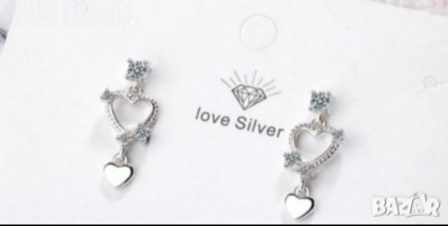 Sale Сребърни обеци сърца"Double"с кубичен цирконии,white/нови, снимка 1 - Колиета, медальони, синджири - 38007322