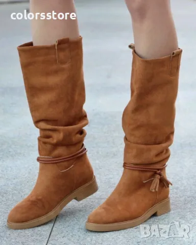 Равни ботуши - кафяв велур - FGL70