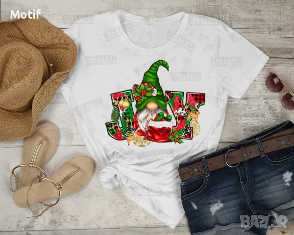 Тениска с коледна щампа / Коледна тениска / Коледен гном JOY