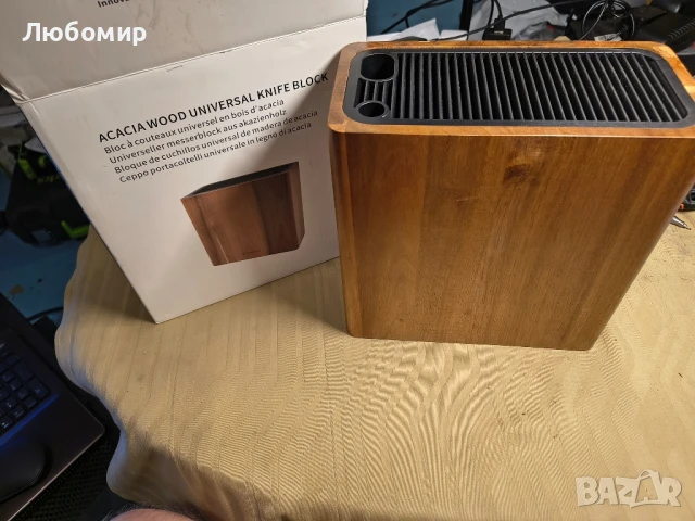 Универсален блок за ножове KITCHENDAO XL от акациево дърво с отвори за ножици и точилка,

, снимка 4 - Аксесоари за кухня - 50577575