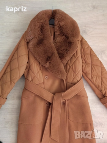 Ново кафяво дамско палто размер L , цена 80 лв