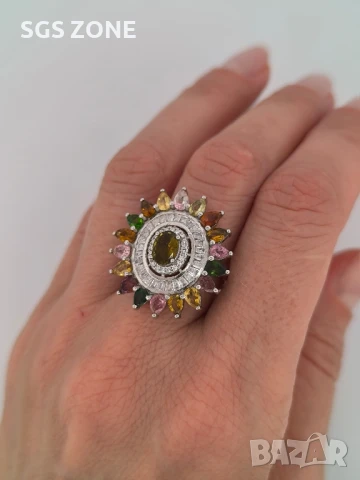 пръстен от сребро 925 с многоцветен турмалинов, снимка 5 - Пръстени - 51273289