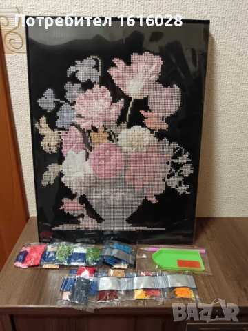 Диамантен гоблен Ваза с цветя върху опънато черно кадифено платно., снимка 8 - Гоблени - 49263890