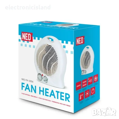 Вентилаторна отоплителна печка NEO FH-3504, 2 степени, топло / студено, терморегулатор, гаранция, снимка 2 - Отоплителни печки - 49199701