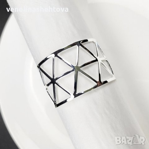 Комплект 6 броя пръстени/рингове за салфетки за плат в сребрист цвят , снимка 2 - Други - 43875917