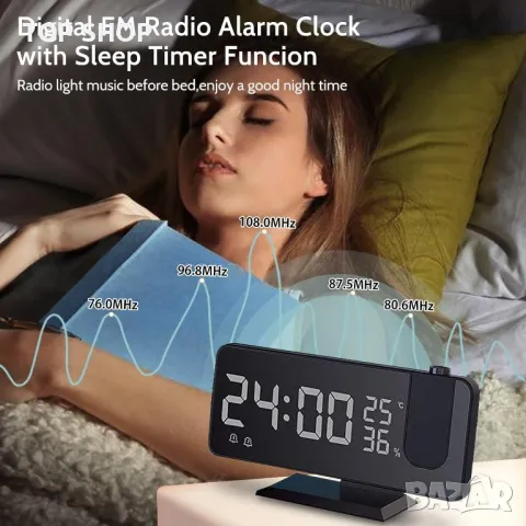 Прожекционен будилник LED дигитален,FM радио,температура и влажност,USB порт за зареждане,огледален, снимка 5 - Друга електроника - 48804898