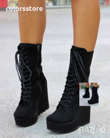 Боти на платформа - черен велур - TD33