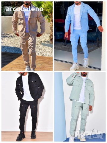 Мъжки ежедневен едноцветен комплект от две части, 4цвята 