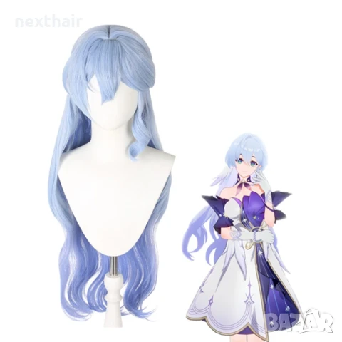 Светло синя аниме перука с подвижен кок Honkai Star Rail Robin Cosplay, снимка 5 - Аксесоари за коса - 51050152