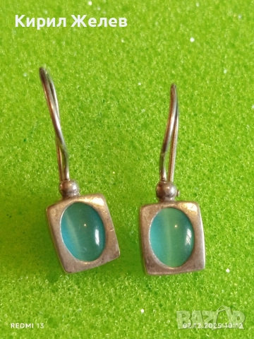 Елегантни сребърни обеци с зелен топаз финни ръчна изработка 40082, снимка 2 - Обеци - 52621953