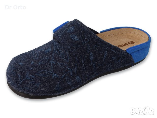Inblu Луксозни дамски домашни чехли с кожена стелка, Сини, снимка 2 - Пантофи - 43393925