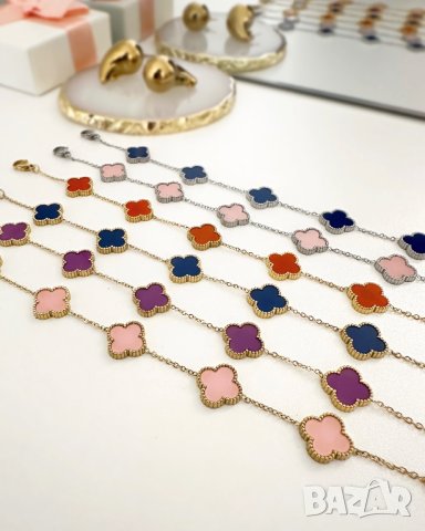 Гривни, колиета, обеци, комплект Van Cleef / Гривна, колие, обеци с детелини от медицинска стомана , снимка 15 - Гривни - 31165642