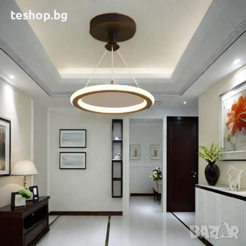 Модерен LED полилей с 1 пръстен, БЯЛ димируем осветител за таван за хол/трапезария