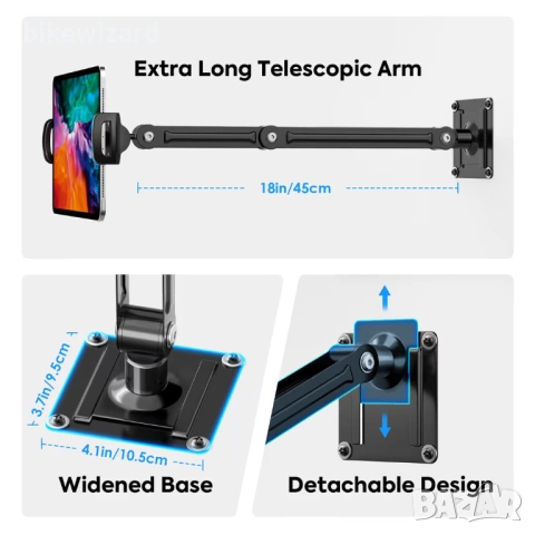 Универсална стойка за таблет MoKo за стена, регулируема на 360° размери 4.7"-14" НОВА, снимка 2 - Други стоки за дома - 53433893