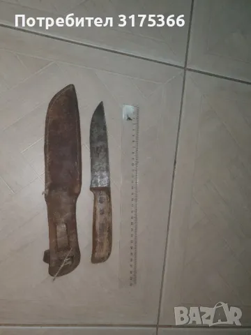 Стар ловджийски нож с кожена кания с отличен ряз, снимка 2 - Ножове - 49321149
