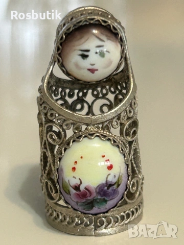 Чуден съветски напръстник филигранен финифт от мелхиор , снимка 2 - Пръстени - 53322733