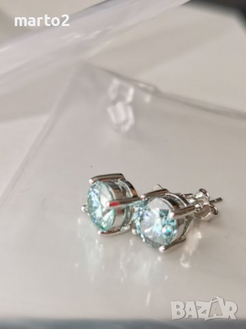 Сребърни Обеци S925 със синьо-зелени Мойсанити - по 1 карат на обеца, снимка 14 - Обеци - 37376472