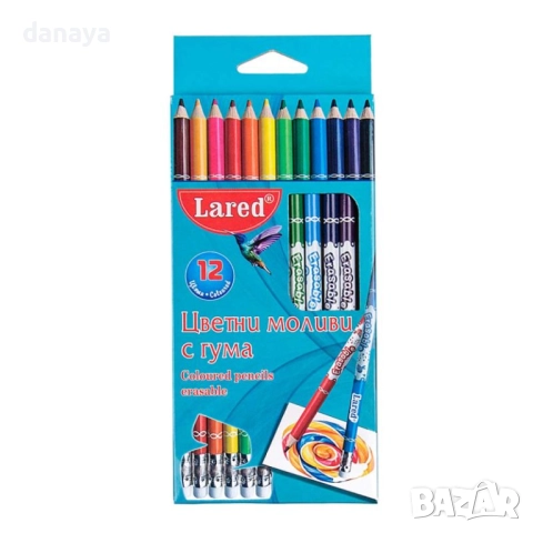 6047 Изтриващи се цветни моливи Lared, 12 вята, снимка 2 - Ученически пособия, канцеларски материали - 51728207