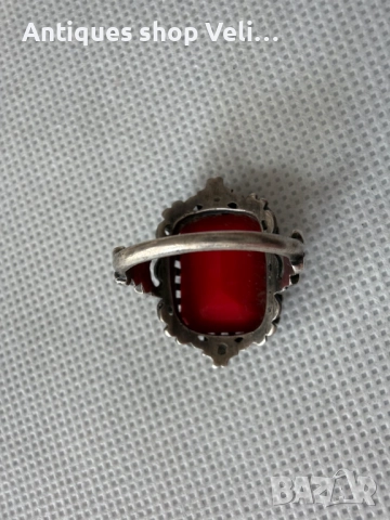 Сребърен пръстен с корал №7729 , снимка 4 - Пръстени - 52789872